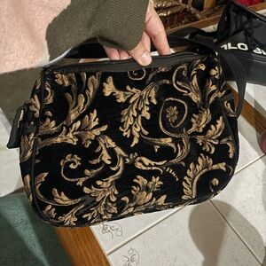 Elegant Black and Gold Embroidered Women's Bag